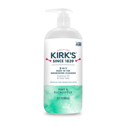 Kirk's Mint and Eucalyptus 3-in-1 Cleanser, Shampoo, Body Wash and Bubble Bath, 32 fl oz