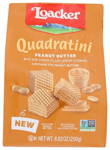 Loacker Quadratini Peanut Butter Bite-Size Wafer Cookies, 8.82 oz (250 g)