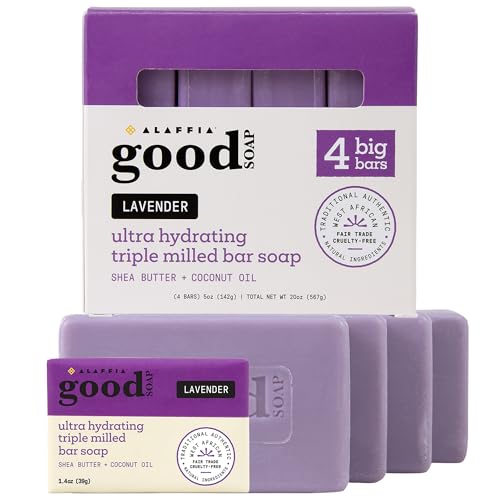Alaffia Good Soap Bar Value Pack, Lavender, 4 Bars + Trial-Size Bar
