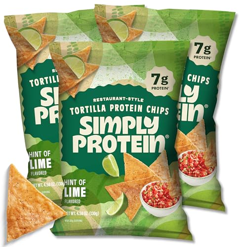Simply Protein Restaurant Style Tortilla Chips, Hint of Lime, 4.58 oz (Pack of 3)
