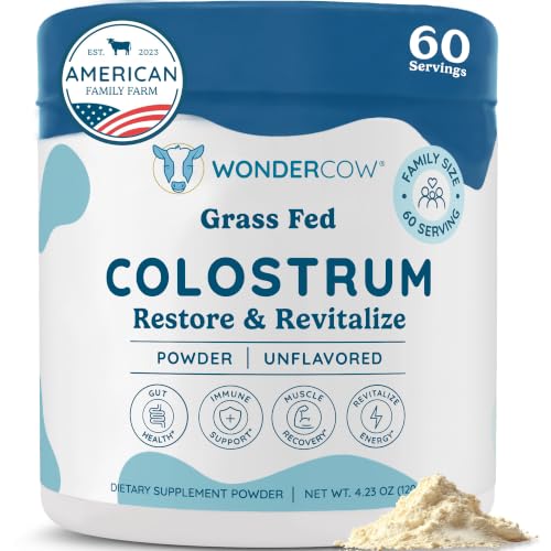 WonderCow Grass Fed Bovine Colostrum Powder, Unflavored, 60 Servings