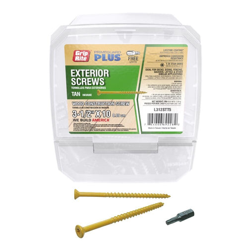 Grip-Rite PrimeGuard Plus Wood to Wood Deck Screws, #10 x 3-1/2 in, Tan, 5 lb Box