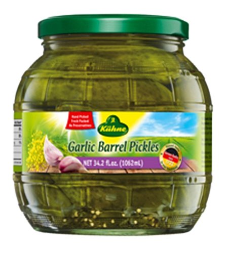 Kuhne Garlic Barrel Pickles, 34.2 oz (Pack of 6)