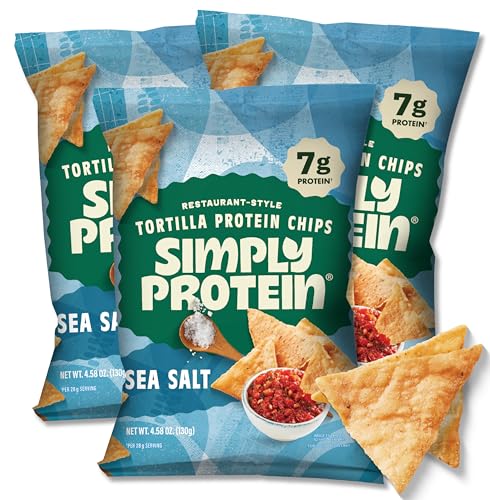 Simply Protein Restaurant Style Tortilla Chips, Sea Salt, 4.58 oz (Pack of 3)