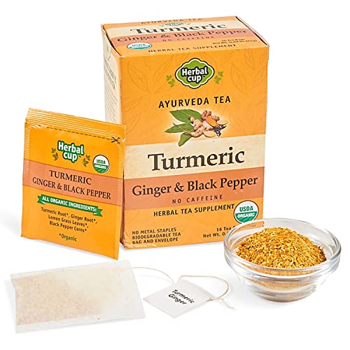 Herbal Cup Ayurveda Turmeric Tea, Organic Ginger and Black Pepper (16 Count)
