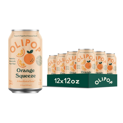 OLIPOP Prebiotic Soda, Orange Squeeze, 12 fl oz (Pack of 12)