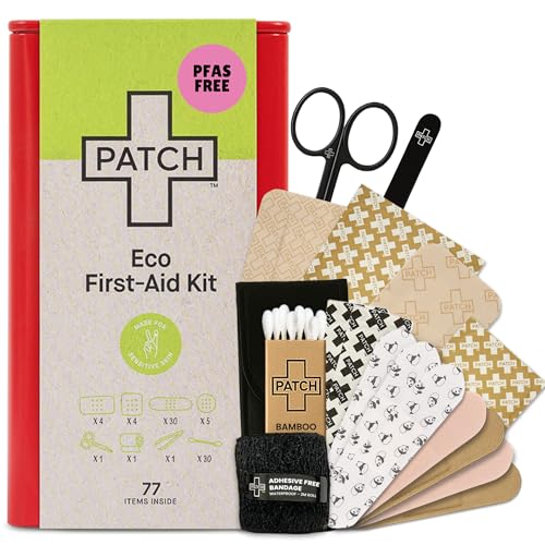 Patch Eco First Aid Kit, Sensitive Skin Bandages, 77 Count