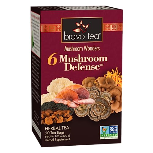 Bravo Tea 6 Mushroom Defense Herbal Tea, Caffeine Free, 20 Tea Bags
