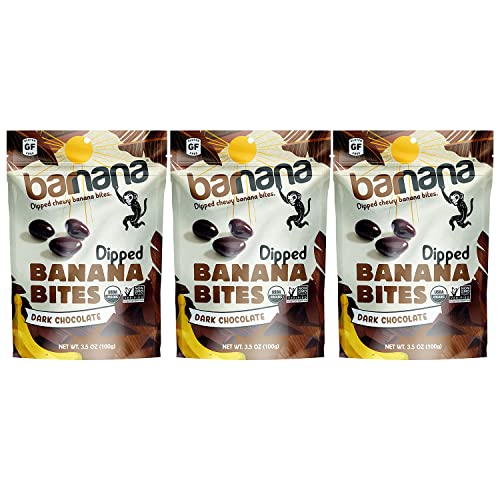 Barnana Organic Dark Chocolate Dipped Chewy Banana Bites, 3.5 oz (Pack of 3)