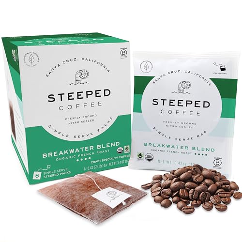 Steeped Coffee Single-Serve Packs, Organic Breakwater French Roast, 8 Count