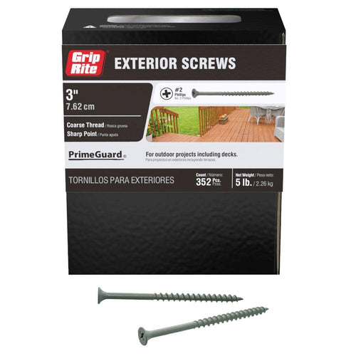 Grip-Rite Polymer Coated Deck Screws, #8 x 3", Gray, 5 lb Box