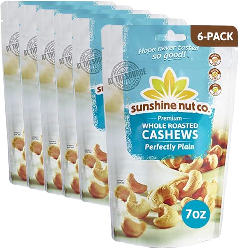 Sunshine Nut Co. Roasted Cashews, Perfectly Plain, 7 oz (Pack of 6)