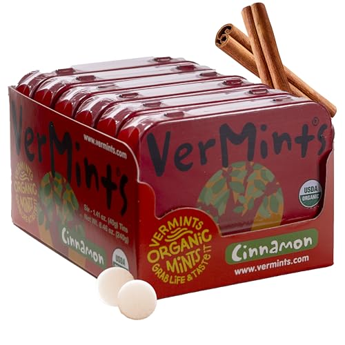 VerMints Organic Breath Mints, Cinnamon, 1.41 oz Tins (Pack of 6)