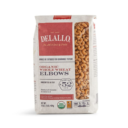 DeLallo Organic Whole Wheat Elbow Macaroni, 1 lb (Pack of 8)