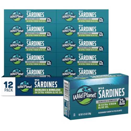 Wild Planet Wild Sardines in Extra Virgin Olive Oil and Sea Salt, 4.25 oz (Pack of 12)