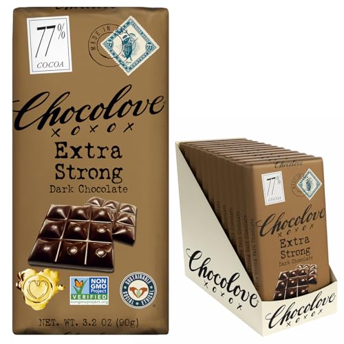 Chocolove Extra Strong Dark Chocolate Bar, 77% Cocoa, 3.2 oz (Pack of 12)