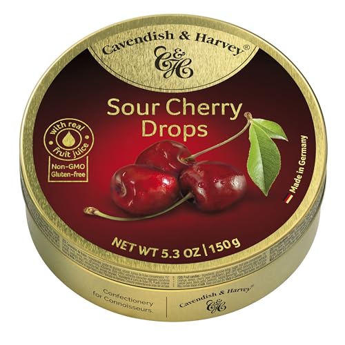Cavendish & Harvey Sour Cherry Hard Candy Drops, 5.3 oz Tin