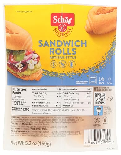 Schar Gluten-Free Artisan Hoagie Style Sub Sandwich Rolls, 5.3 oz