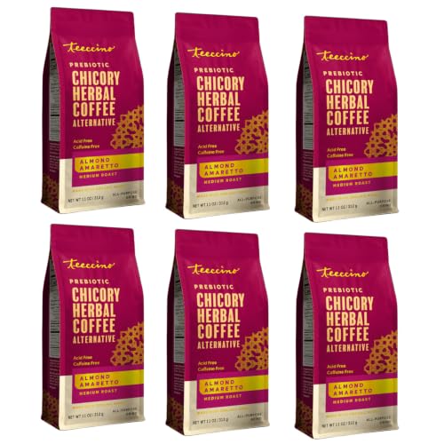 Teeccino Almond Amaretto Chicory Coffee Alternative, Medium Roast, 11 oz (Pack of 6)