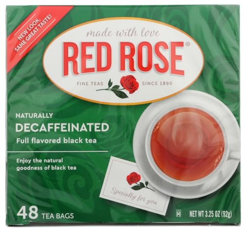Red Rose Naturally Decaffeinated Tea, 48 Count (Pack of 3)