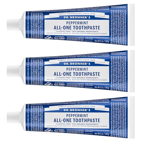 Dr. Bronner's Fluoride-Free & SLS-Free Toothpaste, Peppermint, 5 oz (Pack of 3)