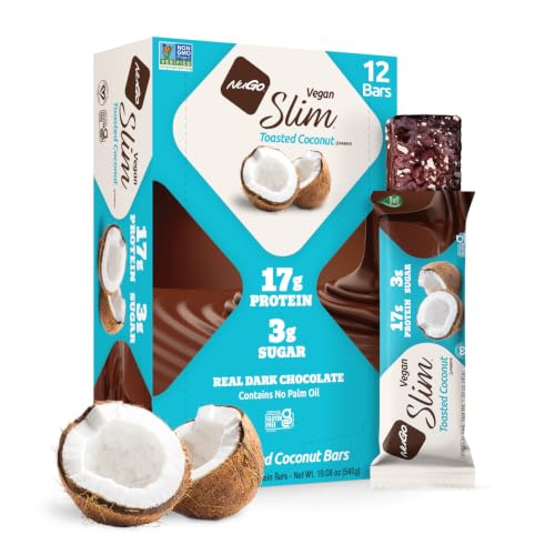 NuGo Slim Toasted Coconut Vegan Protein Bar, 12 Count