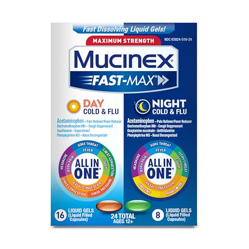Mucinex Fast-Max Day/Night Cold and Flu Liquid Gels, 24 Count