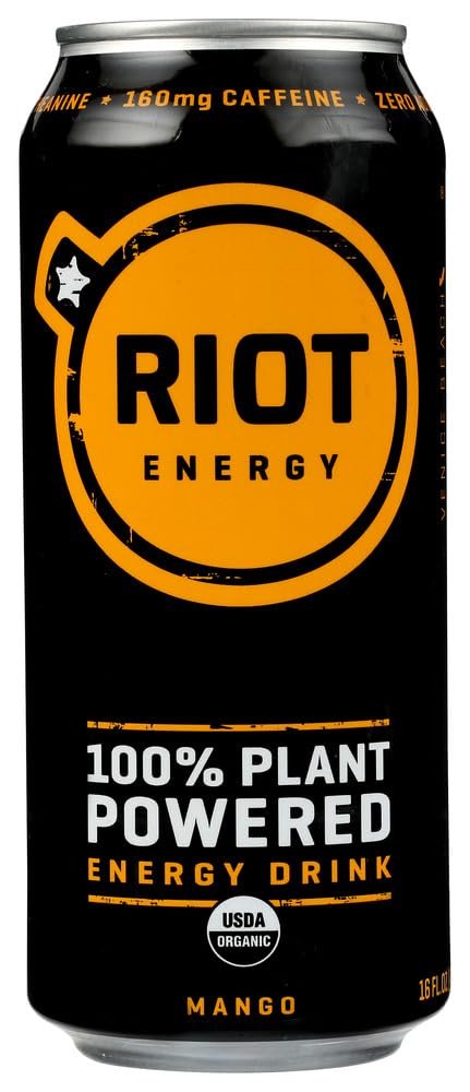 Riot Clean Energy Drink, Mango, 16 fl oz (Pack of 12)