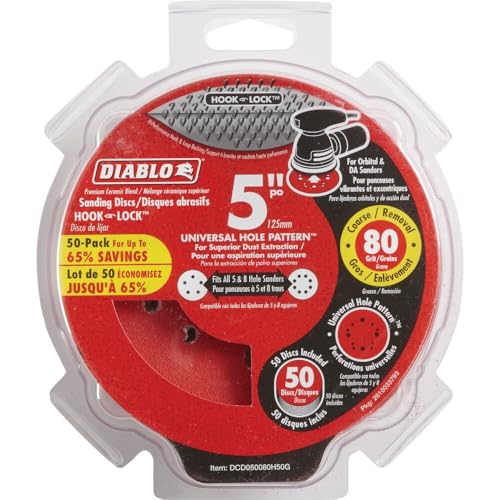 Diablo Hook and Lock Sanding Discs, 5 in, 80 Grit (Pack of 50)