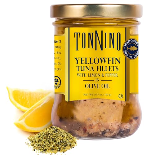 Tonnino Lemon Pepper Olive Oil Yellowfin Tuna Fillets, 6.7 oz (Pack of 6)