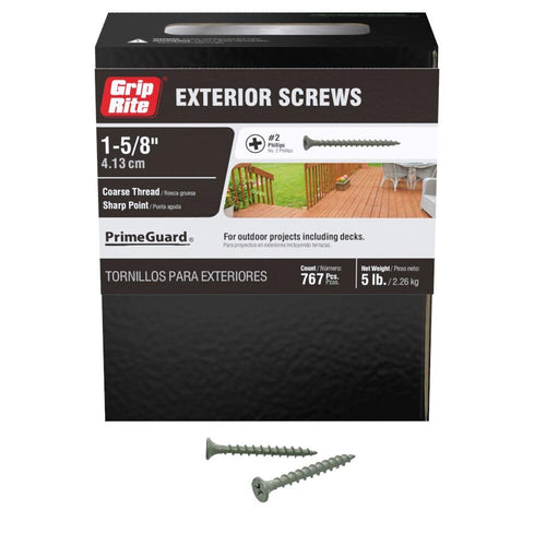 Grip-Rite Polymer Coated Deck Screws, #6 x 1-5/8", Gray, 5 lb Box
