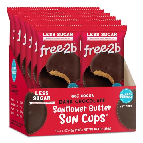 Free2b Sunflower Butter Dark Sun Cups, Allergy Friendly (12 Packs)