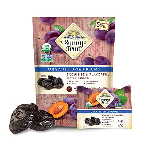 Sunny Fruit Soft Organic Pitted Prunes, 5 Portion Packs