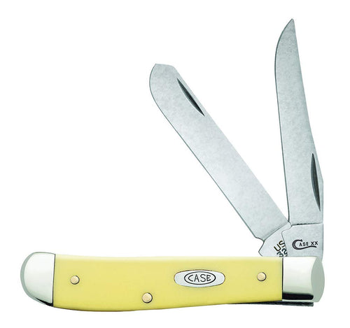 Case Mini Trapper Pocket Knife, Yellow Synthetic, Carbon Steel, 3 1/2 in Closed