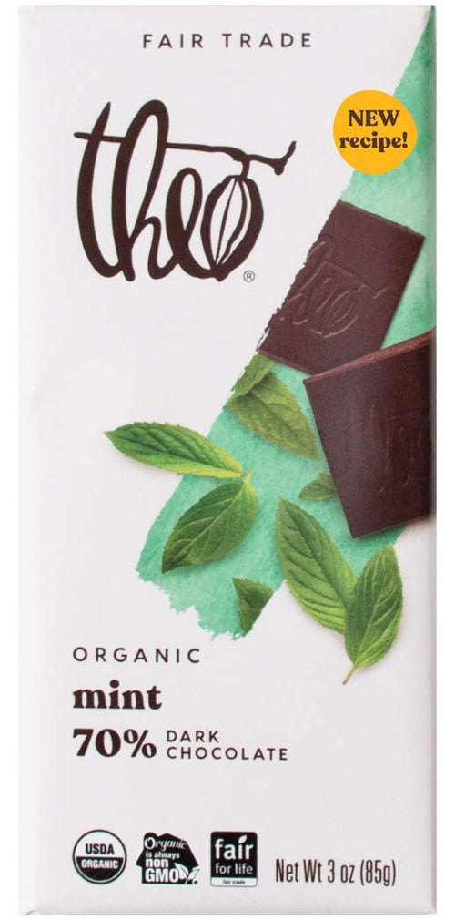 Theo Mint Organic Dark Chocolate Bar, 70% Cacao