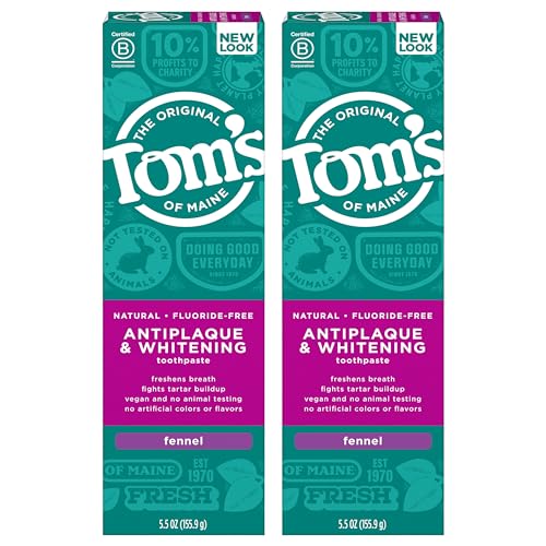 Tom's of Maine Antiplaque & Whitening Fluoride-Free Toothpaste, Fennel, 5.5 oz (Pack of 2)