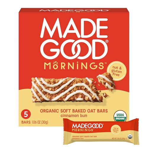 MadeGood Mornings Cinnamon Bun Soft Baked Oat Bars, 5 Count