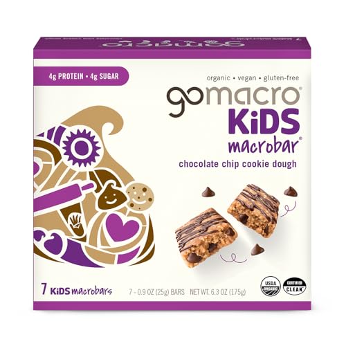 GoMacro Kids MacroBar Organic Vegan Chocolate Chip Cookie Dough, 0.9 oz (7 Count)