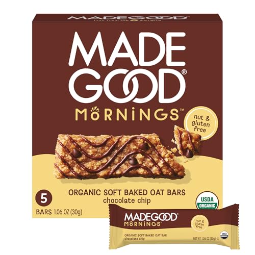 MadeGood Mornings Chocolate Chip Soft Baked Oat Bars, 5 Count