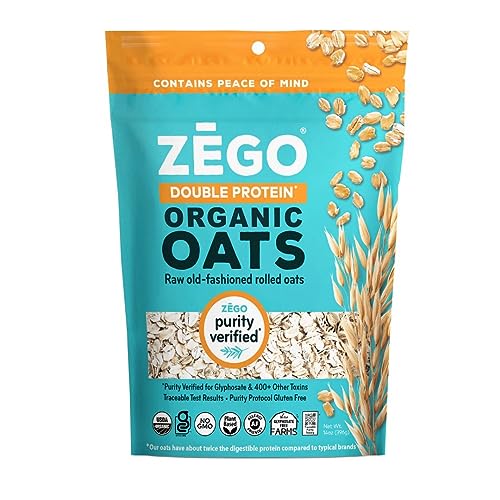 Zego Organic Double Protein Raw Oats, Old Fashioned Rolled Oats, 14 oz