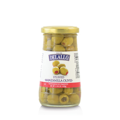 DeLallo Stuffed Manzanilla Olives with Minced Pimento, 5.75 oz Jar