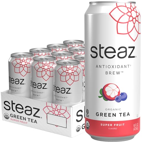 Steaz Organic Green Tea, Superfruit, 16 fl oz (Pack of 12)