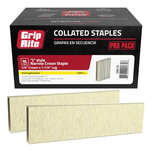 Grip-Rite Prime Guard L-Style Narrow Crown Staples, 18 Gauge, 1-1/4" x 1/4", 5,000 Count