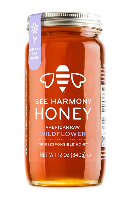 Bee Harmony Raw Wildflower Honey, 12 oz Glass Jar