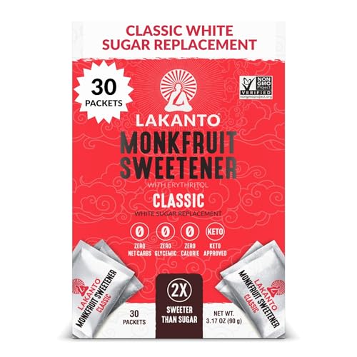 Lakanto Classic Monk Fruit Sweetener with Erythritol Packets, 3 g, 30 Count