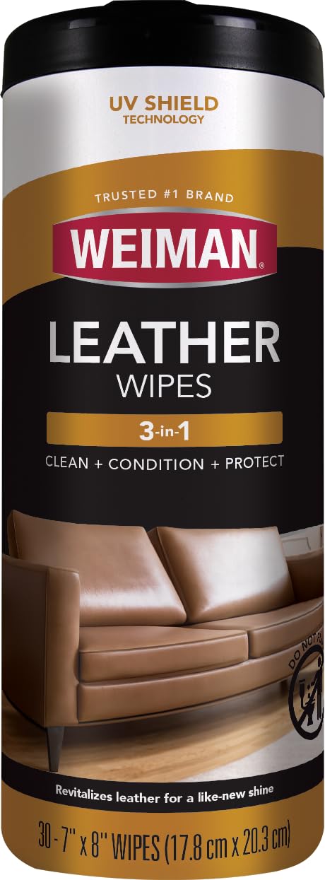 Weiman Leather Cleaner & Conditioner Wipes with UV Protection, 30 Count