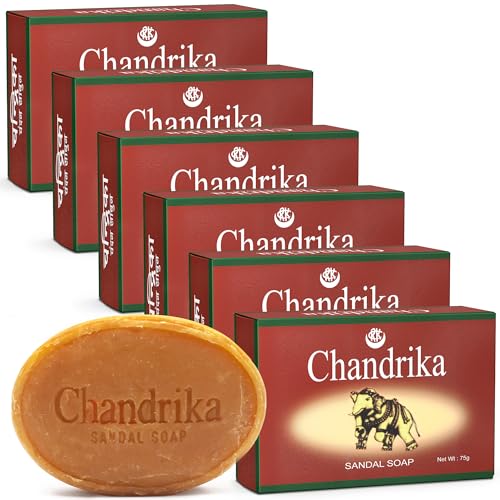Chandrika Sandal Soap, Herbal Vegetable Oil Bar, 2.64 oz (Pack of 6)