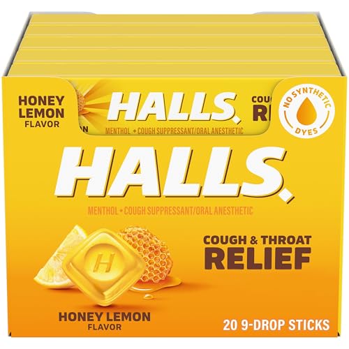 Halls Cough and Throat Relief Honey Lemon Cough Drops, 180 Count