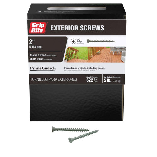 Grip-Rite Polymer Coated Deck Screws, #8 x 2", Gray, 5 lb Box