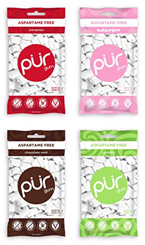 PUR Gum Variety Pack, Cool Mint, Chocolate Mint, Cinnamon and Bubblegum, 55 Pieces Each